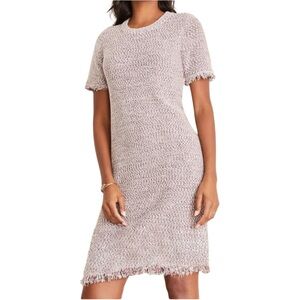 NWT Ann Taylor Fringe Tweed Sweater Knit Dress Short Sleeve Large Petite